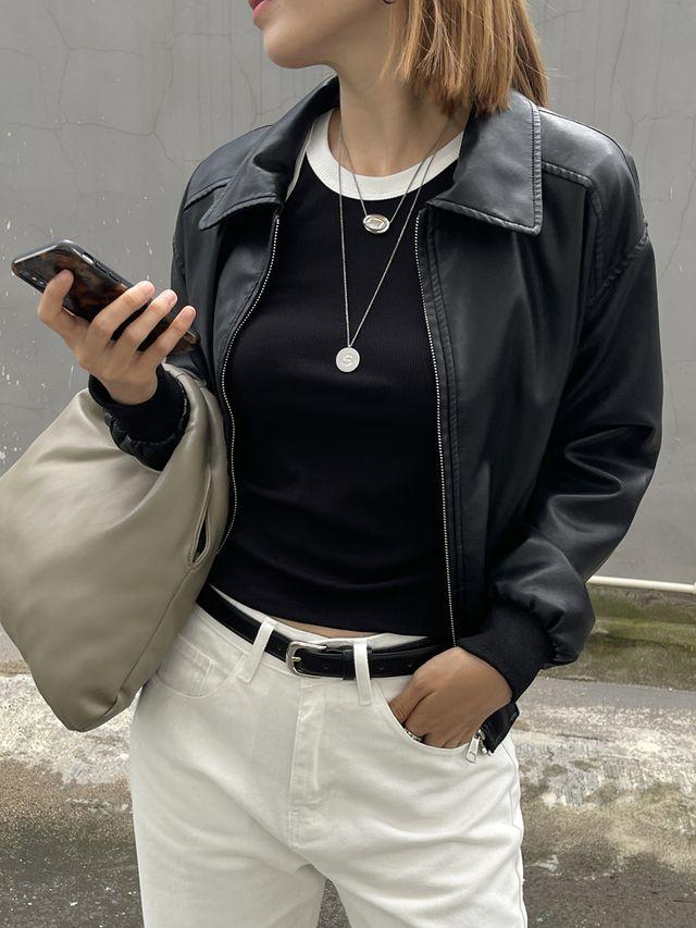 워싱 블루종 숏 라이더자켓 가을 집업 레더 가죽자켓