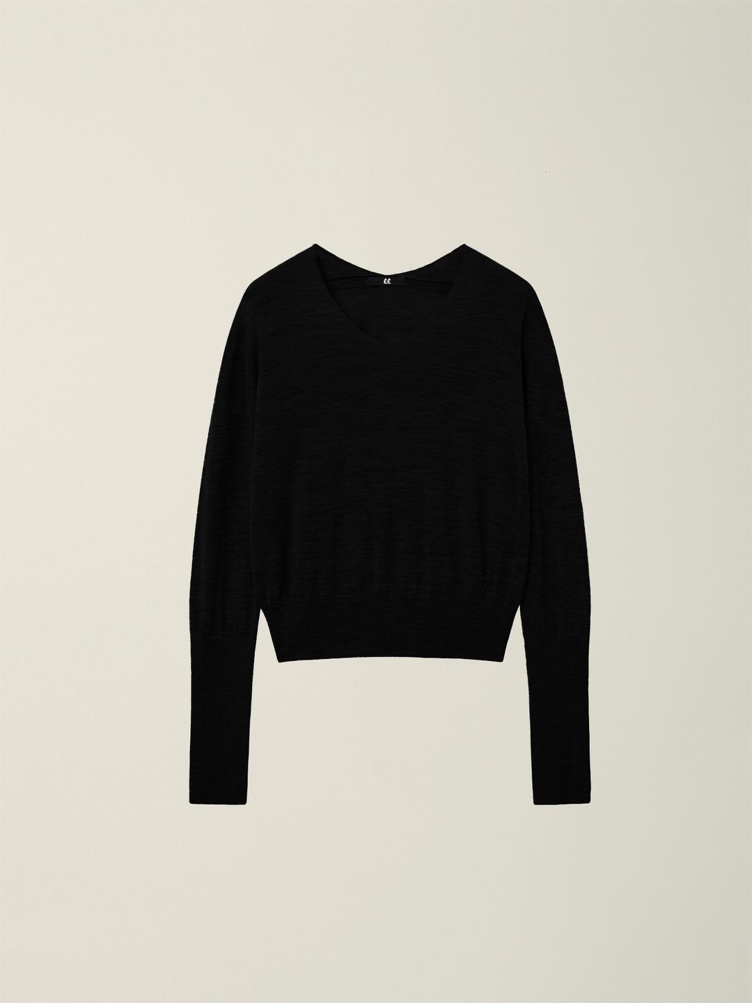 WOMENS SLEEVE CLOSURE V-NECK WOOL KNIT  BLACK