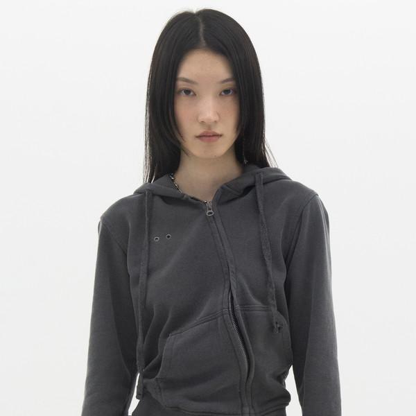 [MADE] Bent Shirring Washing Hood Zip-Up (Charcoal)
