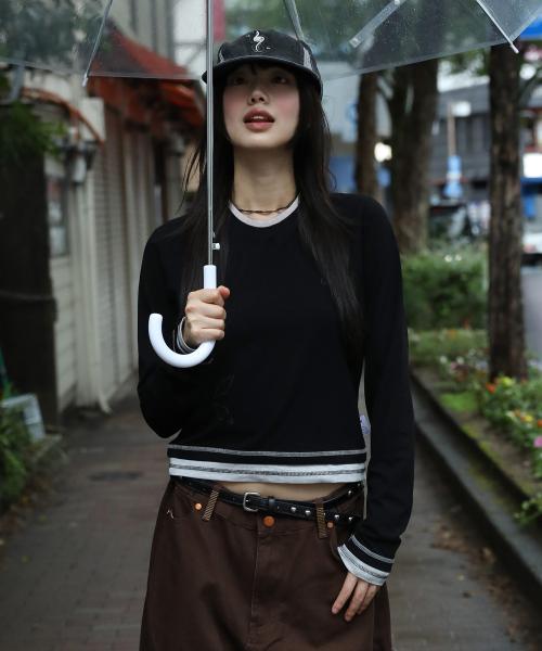 WXT064 페스츄리 배색 레이어드 롱슬리브 (BLACK)