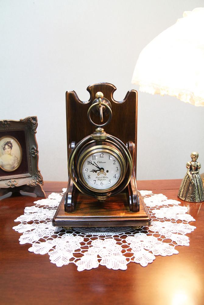 브라운 엔틱 원목 탁상시계 후크형 빈티지 우드 브론즈 황동 이태리 수입 영국 프랑스 : 제우스 갤러리