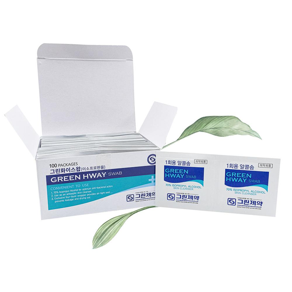 국내생산 그린제약 알콜스왑 일회용 알콜솜 100매입 3개/5개
