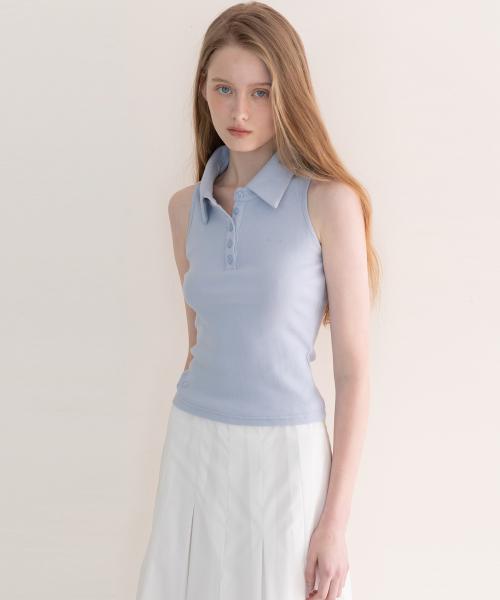 제이마크뉴욕 Sleeveless collar crop t-shirt - Sky Blue