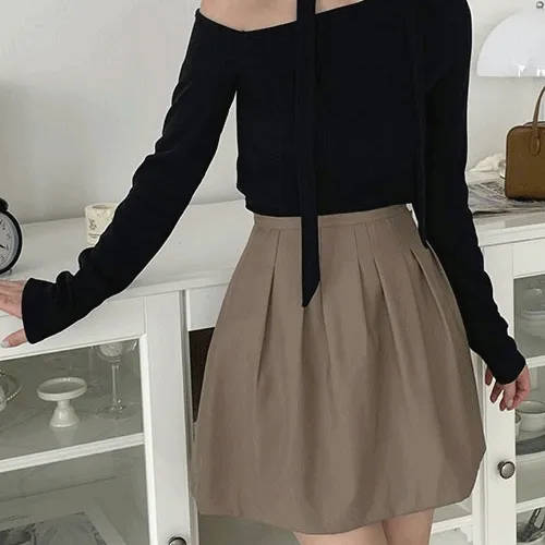 [🍂new🍂][하객룩추천!][3color] 로엘 타이 오프숄더 골지 티셔츠 /하객룩/긴팔티/가을