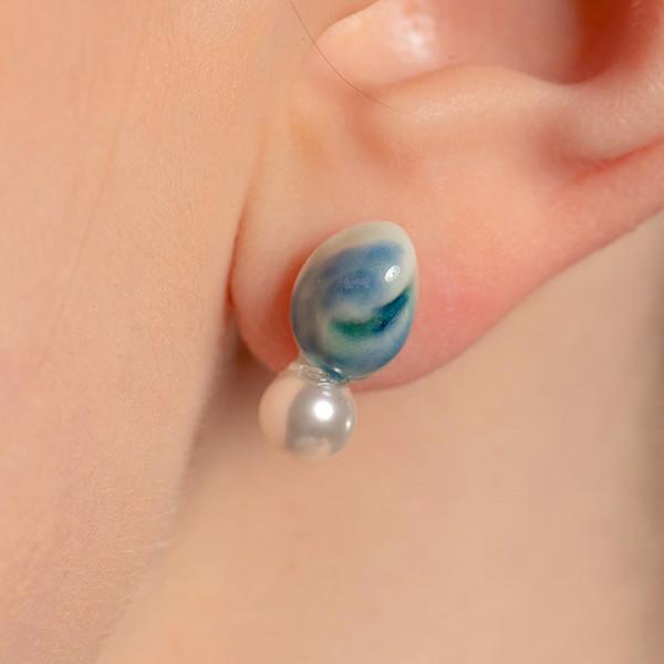 [레드벨벳 예리 착용] Ceramic daily pearl drop earring(Blue Green)