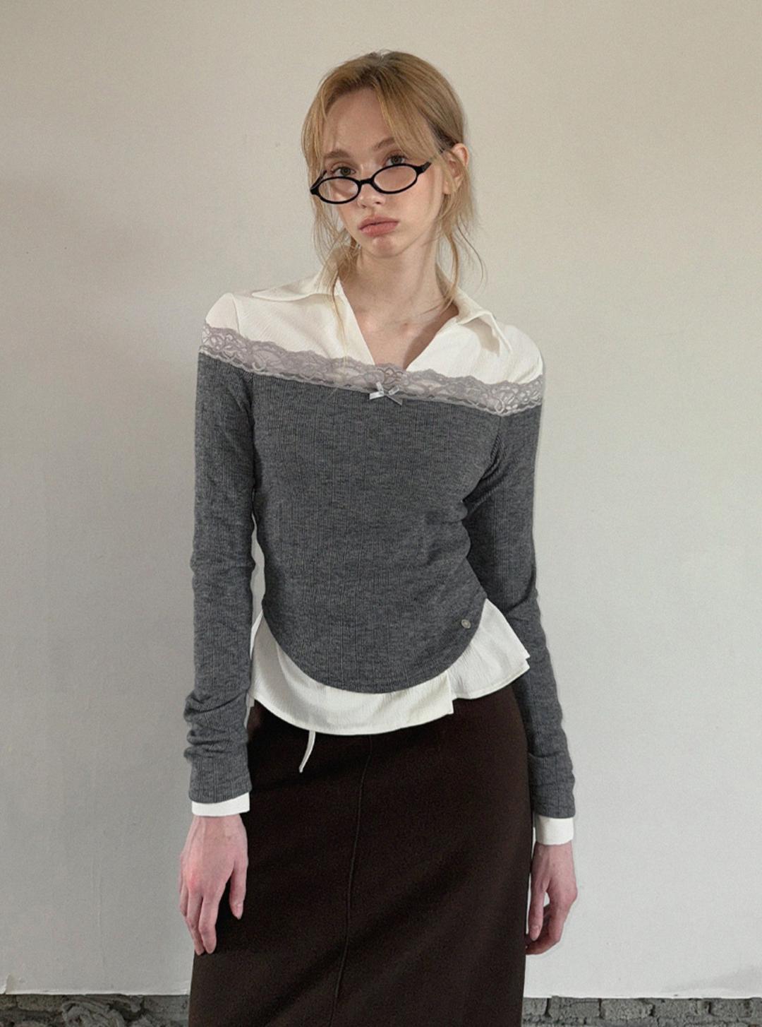 [온라인단독] 니제 레이스 펀칭 오프숄더 긴팔 티셔츠