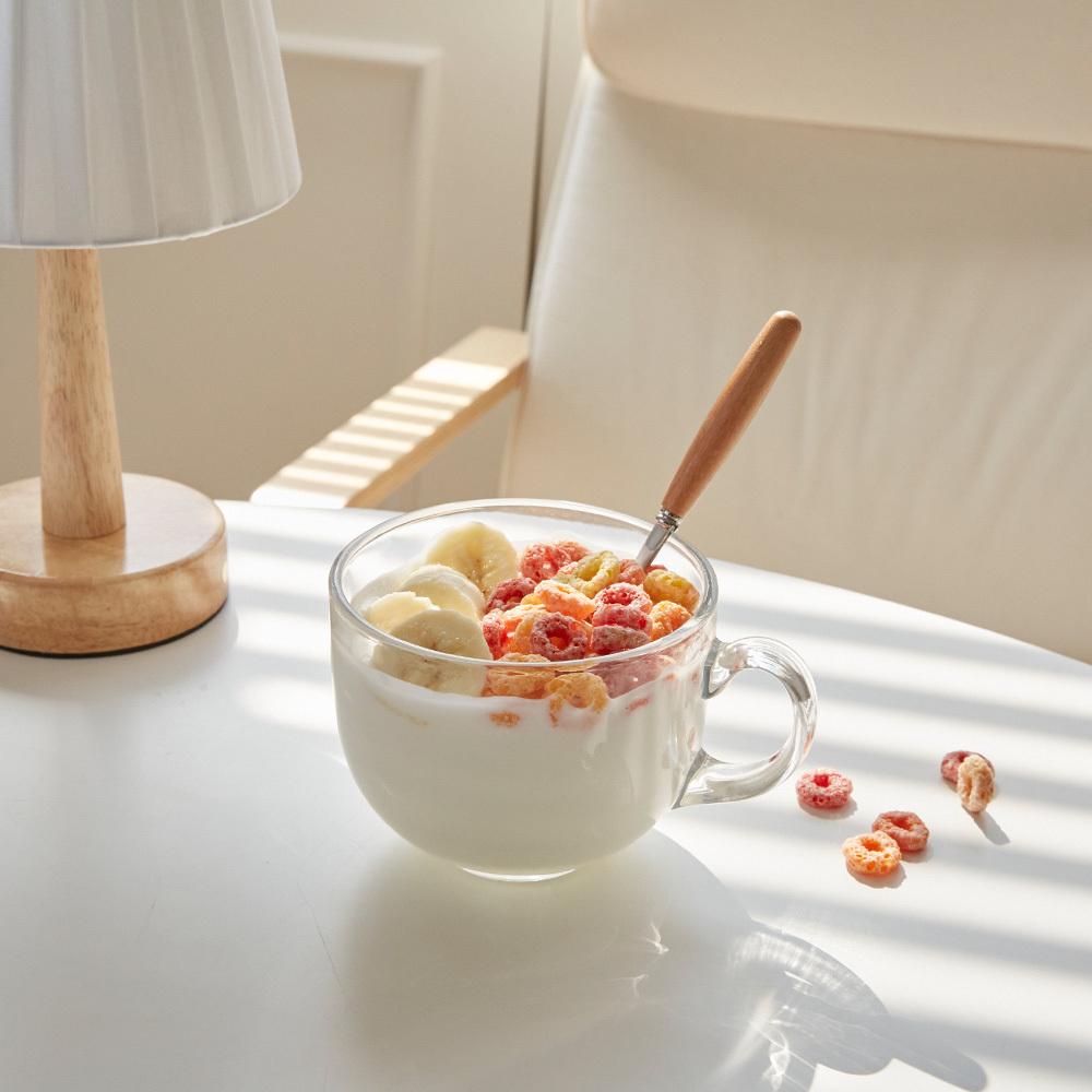 무지 시리얼 컵 (컵+스푼+뚜껑) 유리 보울 머그 글라스 요거트볼 홈카페 자취템