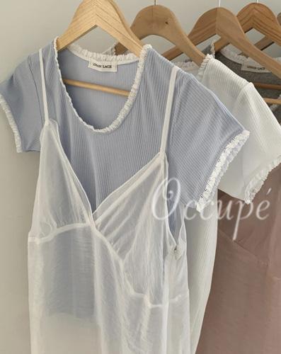 오큐페 [당일발송]런던레이스 마망 레이스 티셔츠 3col londonlace