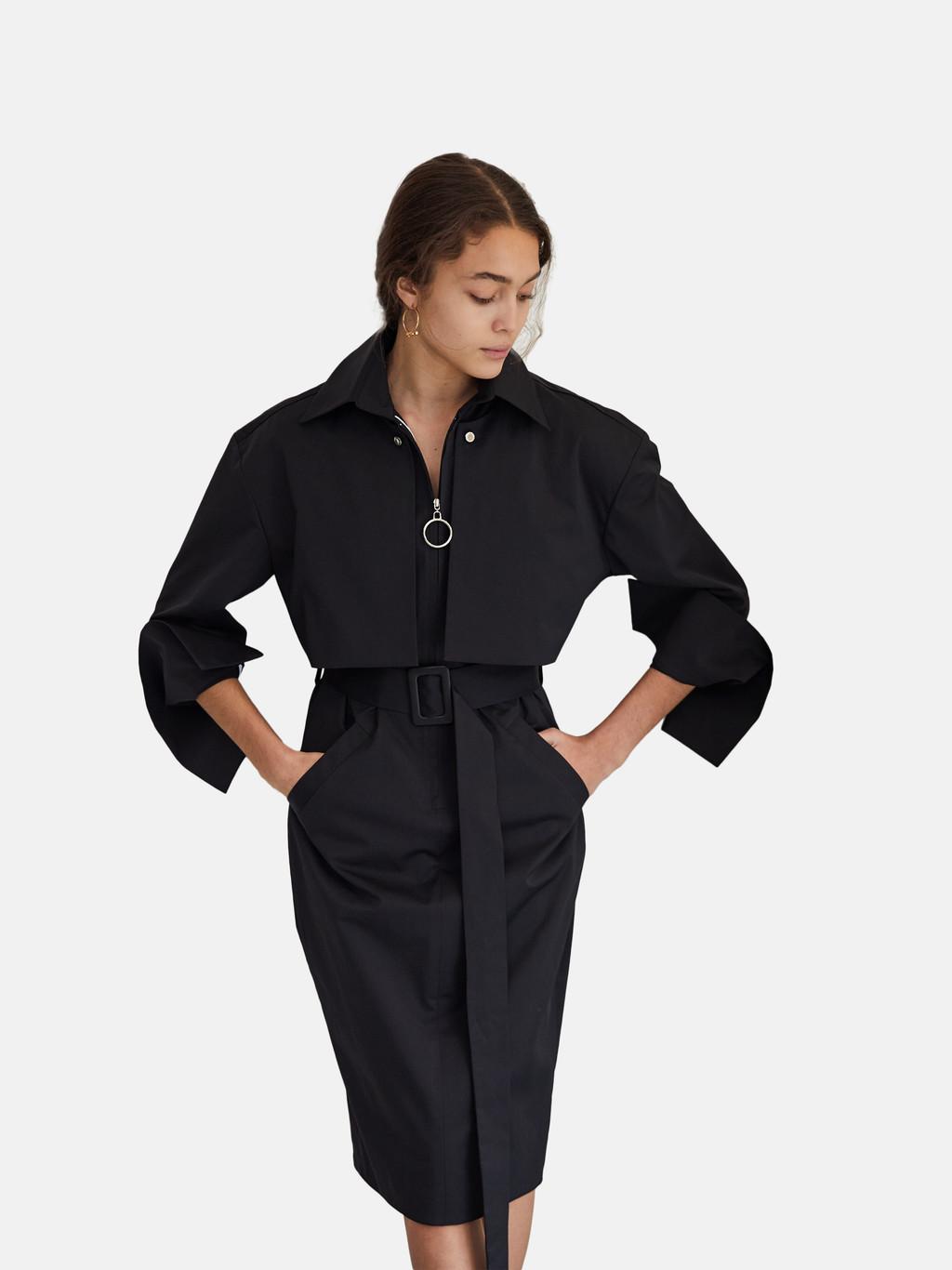 에콘 모던 트렌치 원피스 블랙