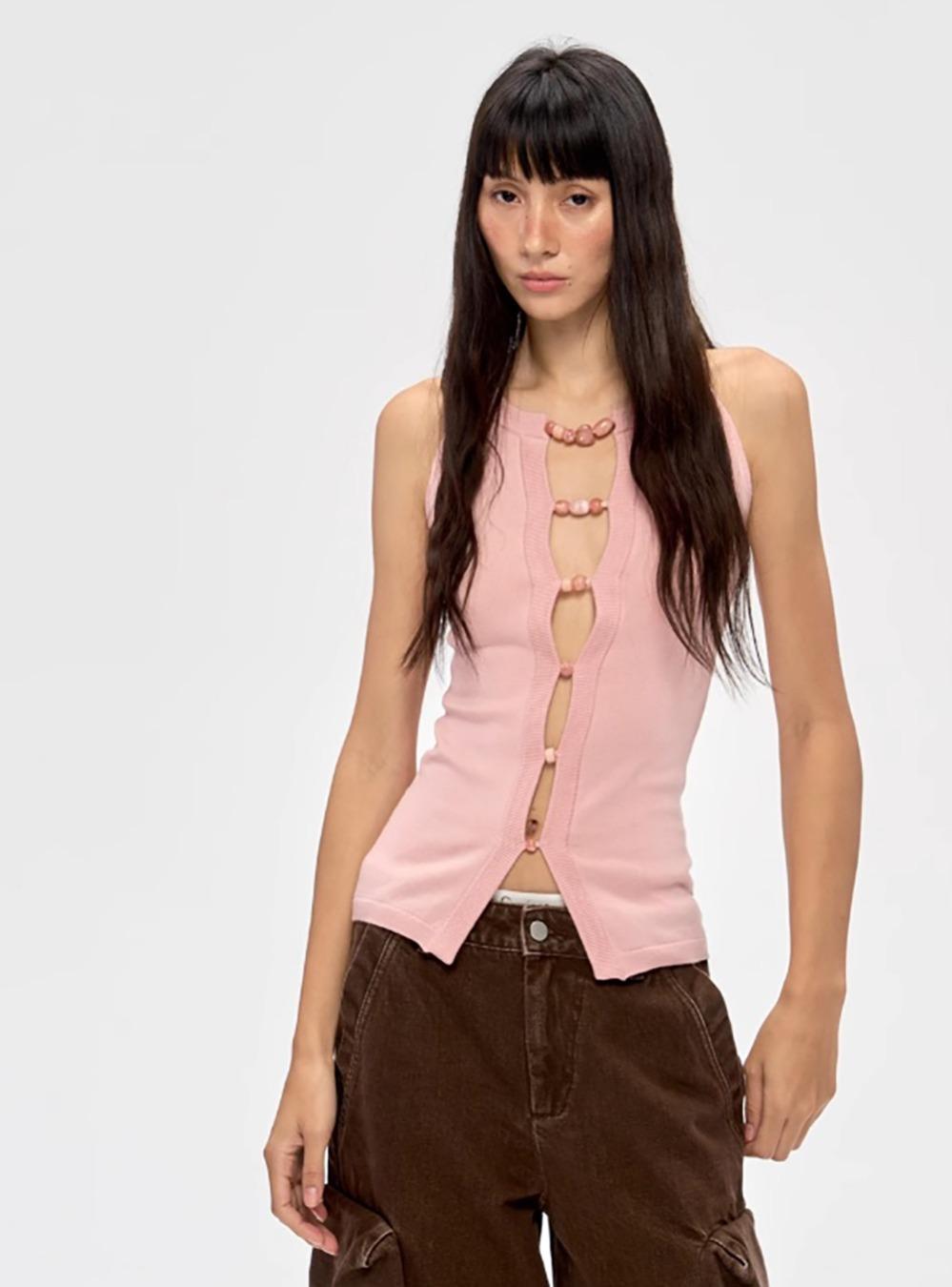 Beaded Wool Slim Knit Vest