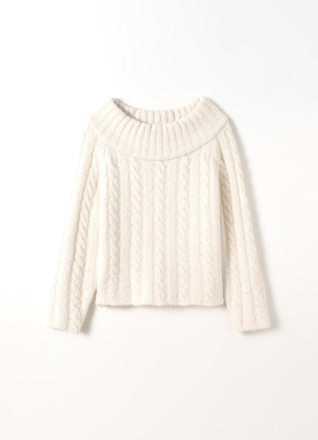 Alpaca Cable Off-Shoulder Knit(Ivory)