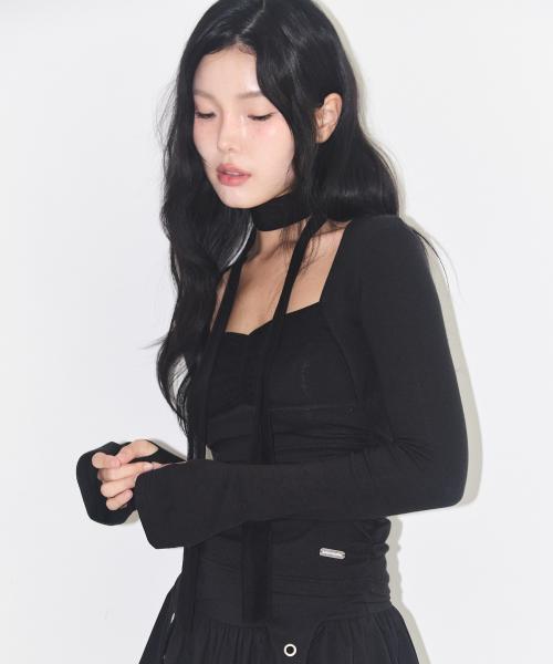 셔링 볼레로 탑 블랙