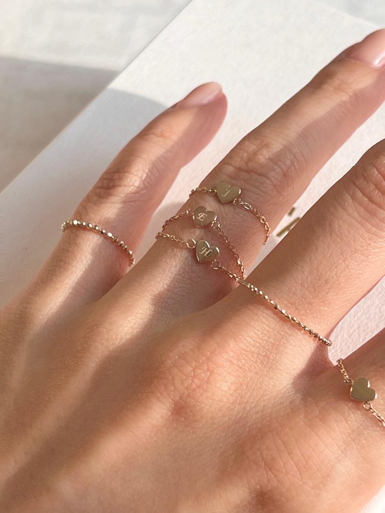 토프 하트 체인 링 - 14k 하트 체인 레이어드 금 반지