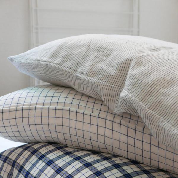 [PILLOW COVER] BLUE CHECK LINEN COVER