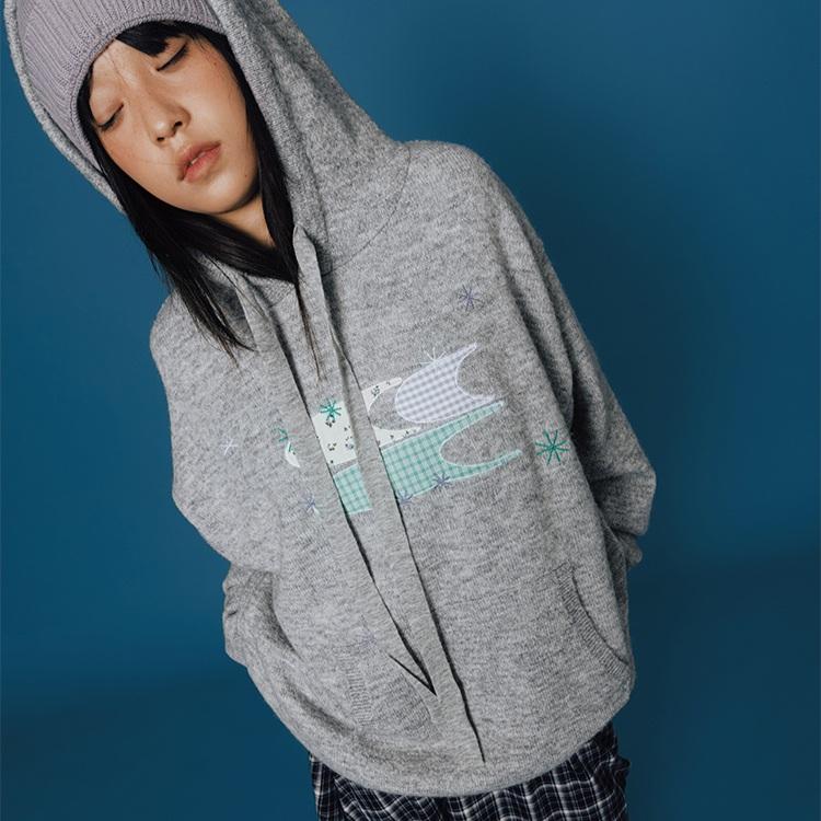 CryingCenter 크라잉센터 패치워크 오버핏 롱 니트 후드티