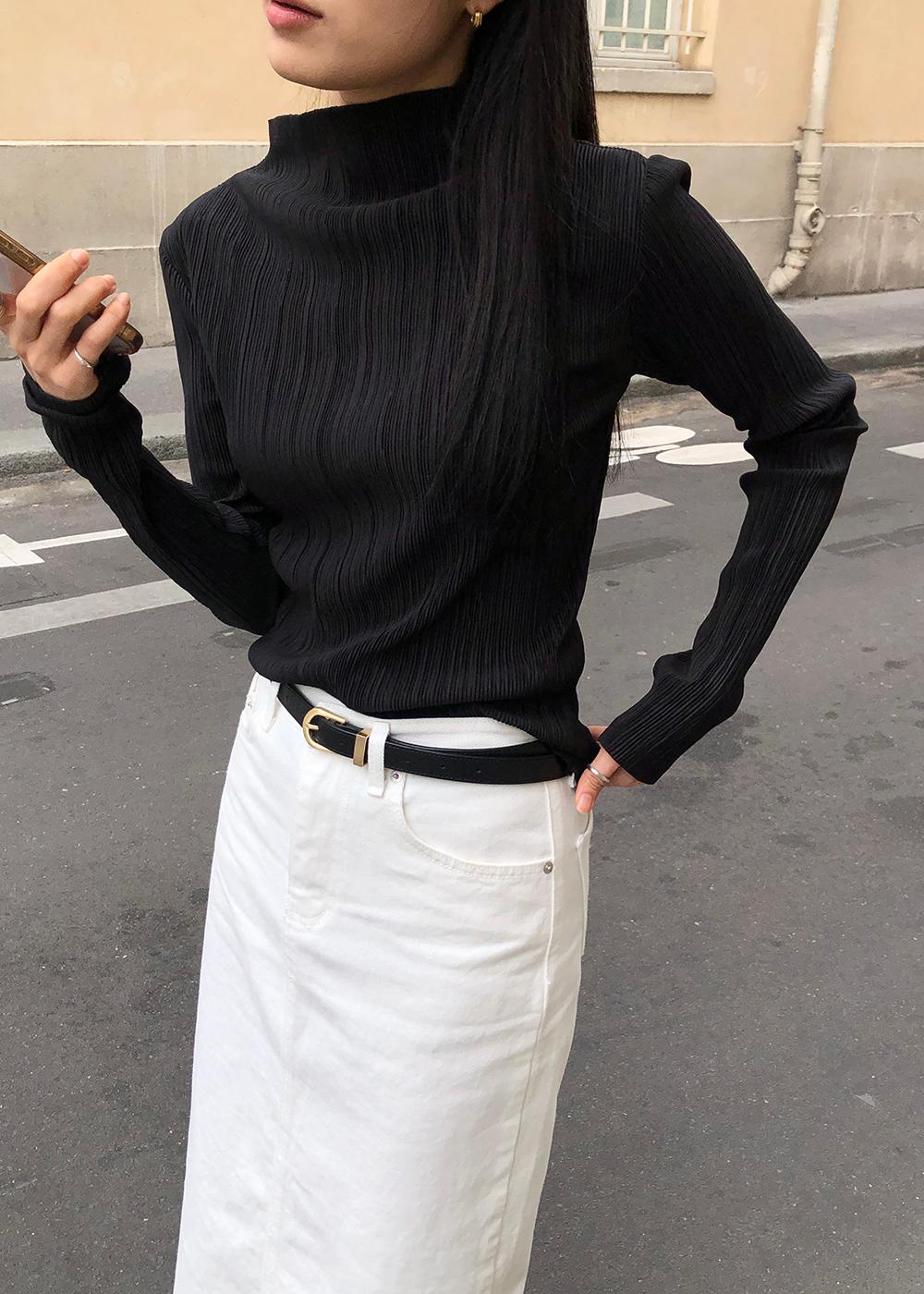 하프넥 플리츠 블라우스 (4 Colors)