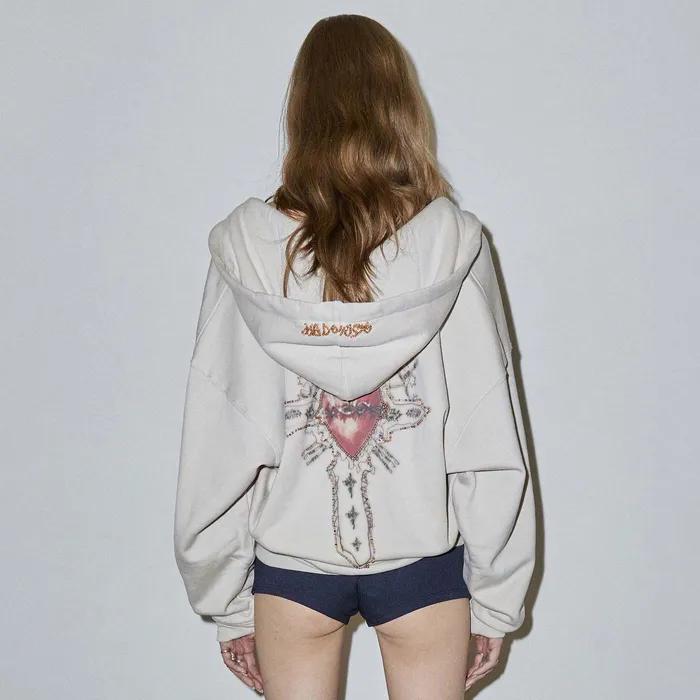 Beaded Saint Hoodie Zip-Up Dirty White