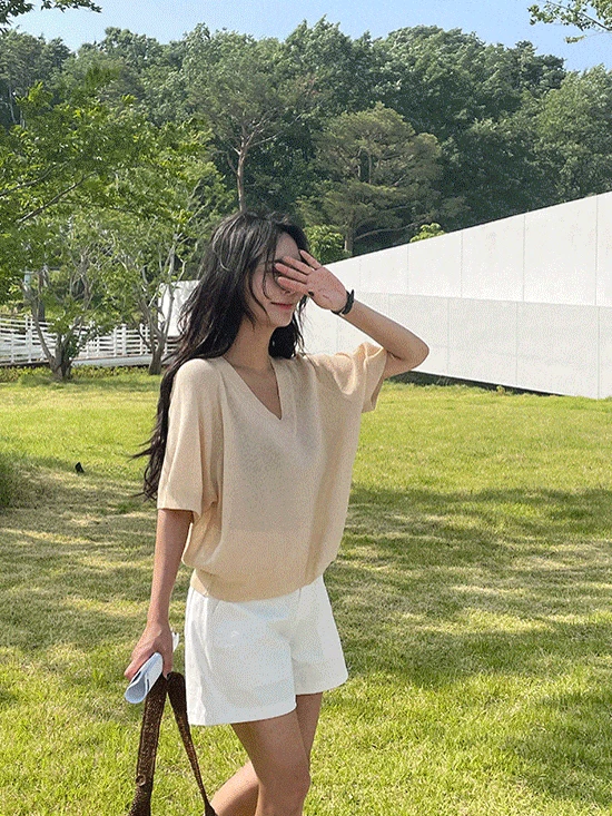 [여름니트🌿ㅣ세탁기가능][MADE] 워셔블 루체 브이넥 반팔 니트 (3color)