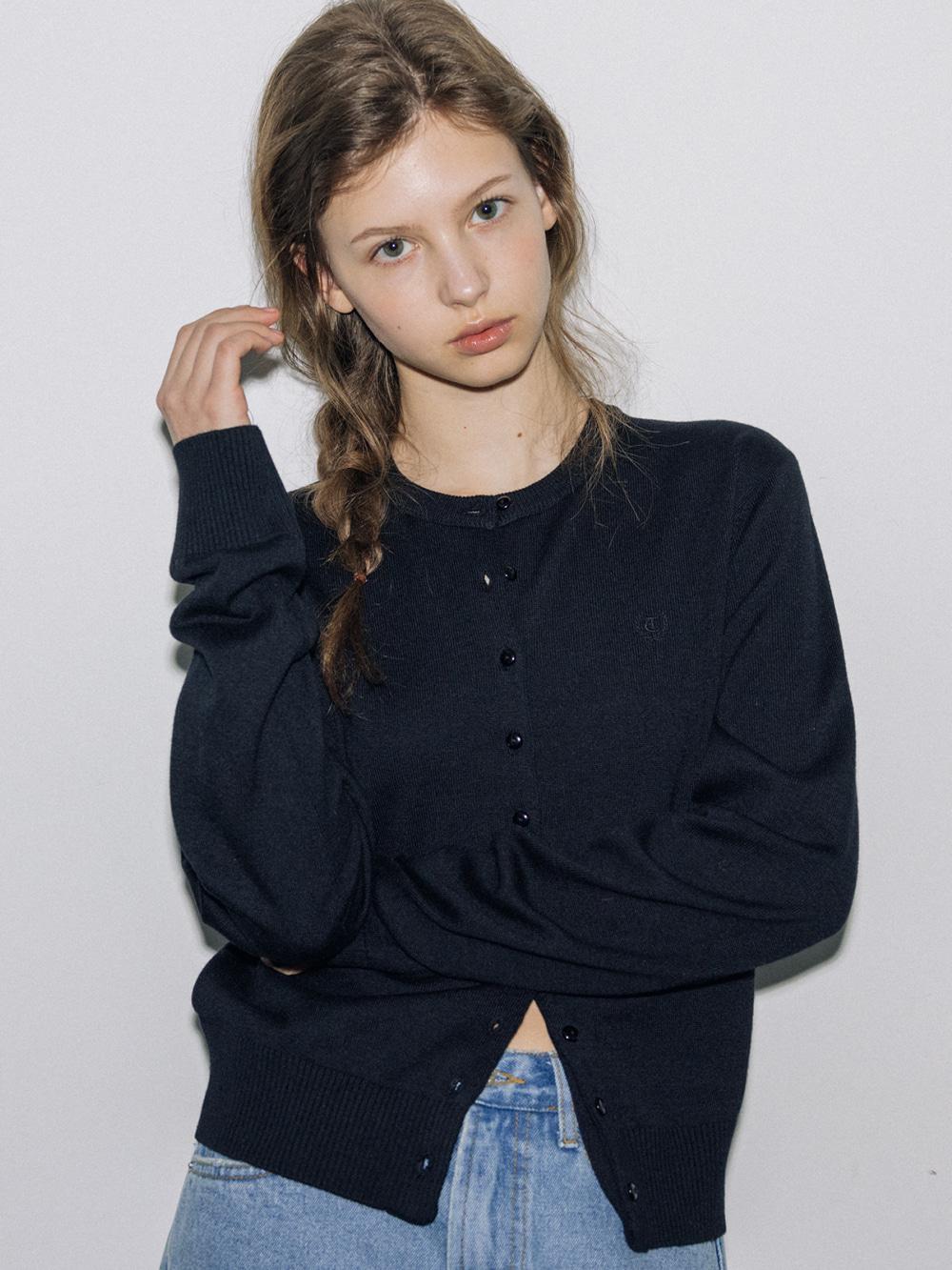 BASIC ROUND LONGSLEEVE CARDIGAN, BLACK