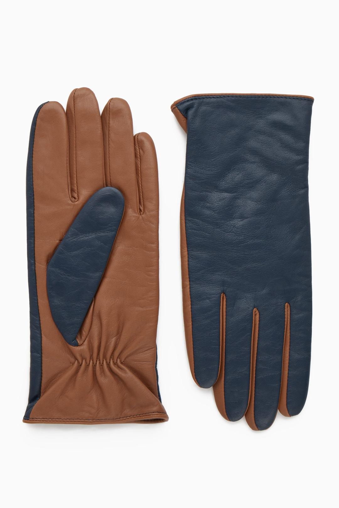 GANTS CUIR CONTRASTÉS DOUBLURE CACHEMIRE - BRUN / SARCELLE
