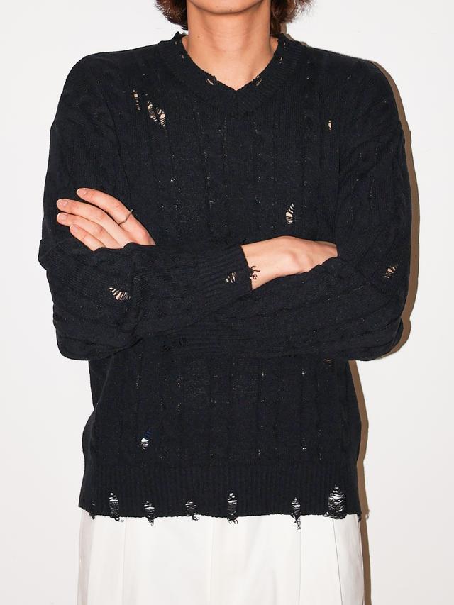 Unisex) Damaged V-neck Knit (5 colors)