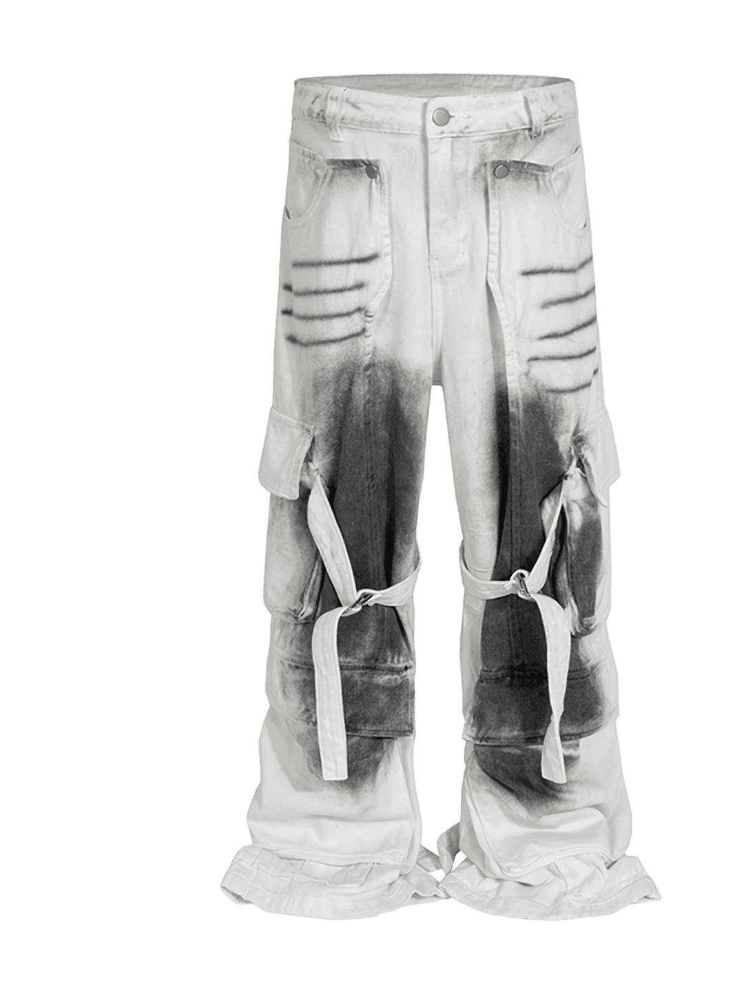 White Ombre Tactical Cargo Jeans