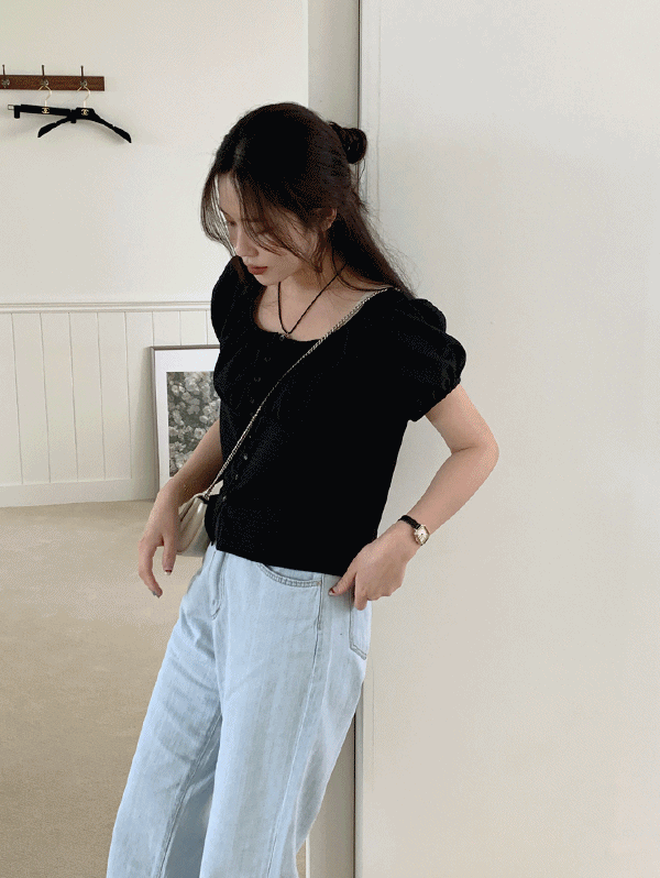 무드인슬로우 마르셀 셔링 여름 반팔블라우스