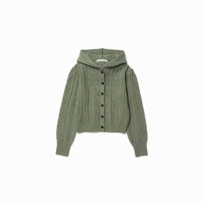 Puffed Lambswool Cardigan (Olive Green)