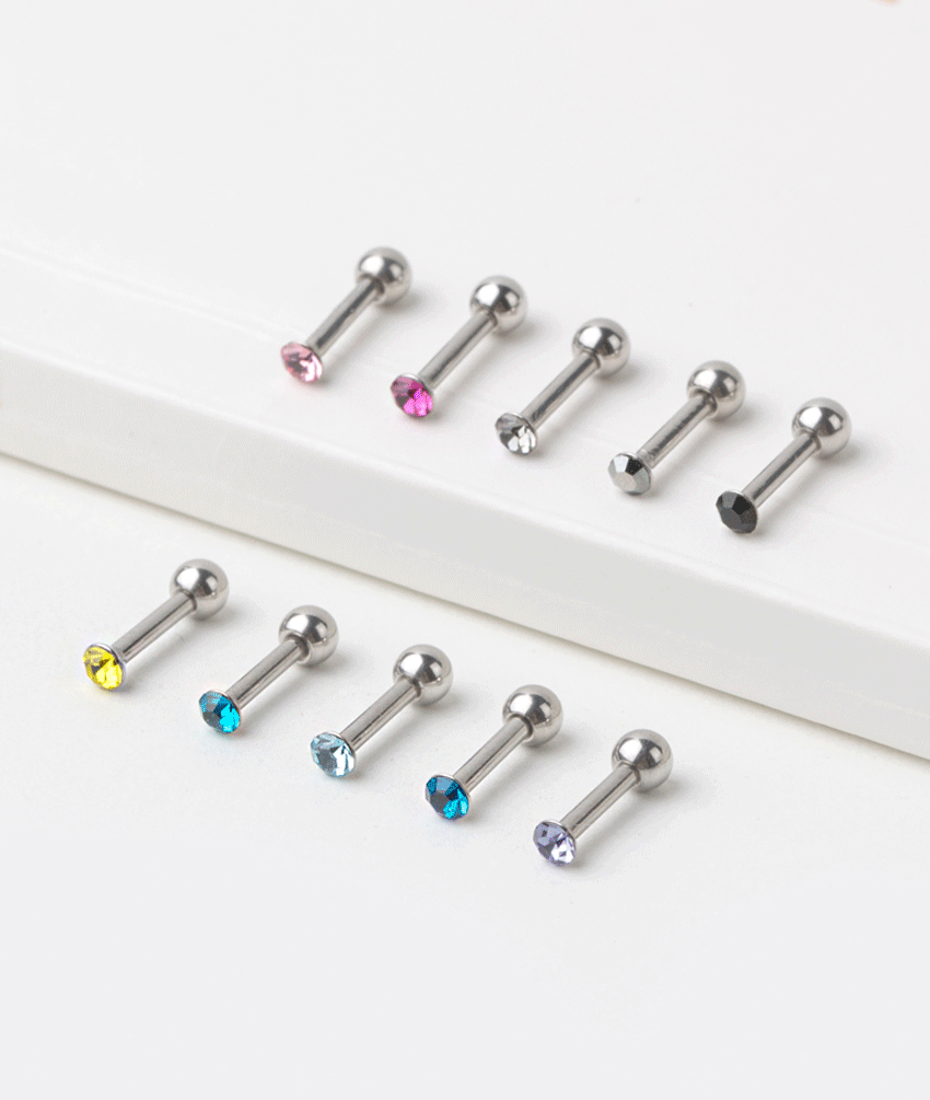 [써지컬스틸] 납작 큐빅 바벨 피어싱 [2.5mm]