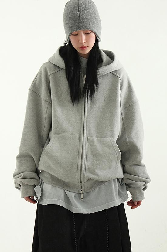 heavy cotton 2way hood zip-up (unisex)