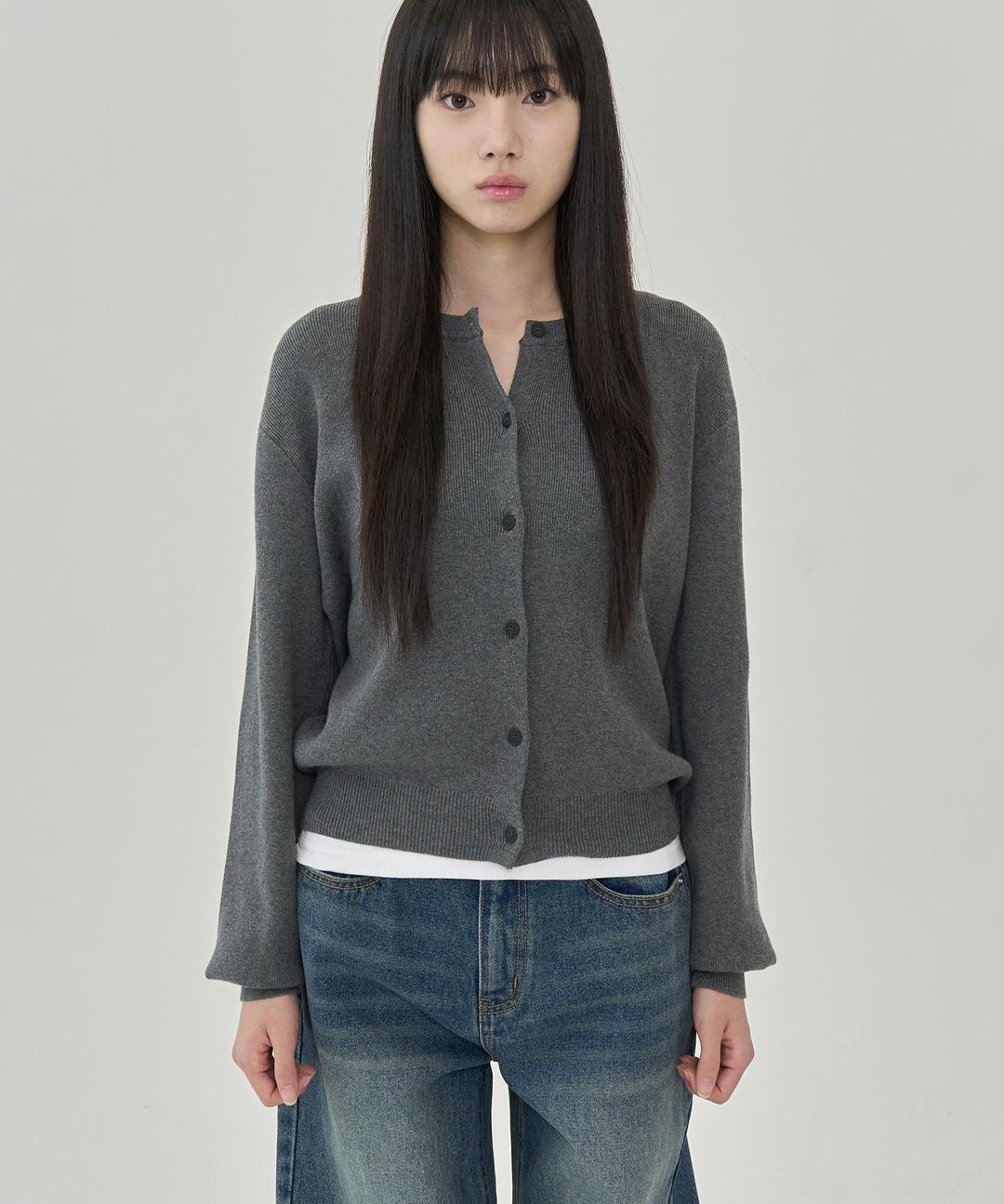 (W) 이븐 라운드 코튼 가디건 (GREY)
