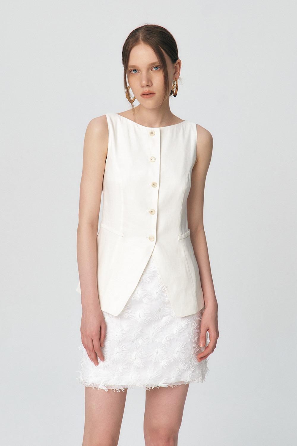 [1st Re-order] Linen Boat-neck Vest, Ivory
