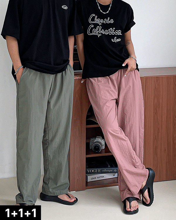 [1+1+1 당일출고] 워터프루프 쿨링 나일론 와이드 밴딩 팬츠 8co