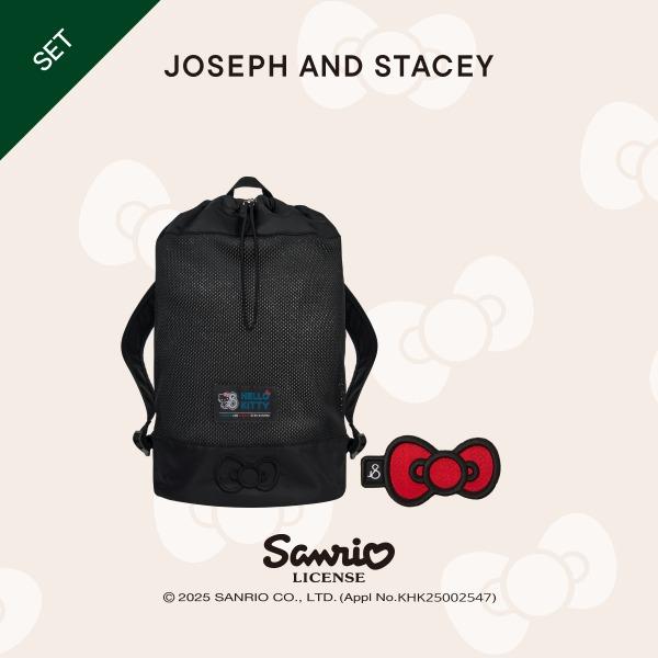 [헬로키티 세트] 메쉬 백팩 헬로키티 블랙 + 럭키 헬로키티 리본 자수 와펜 레드