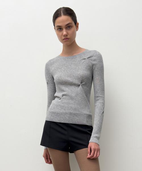 SLIM RIBBED SNAP KNIT (grey)