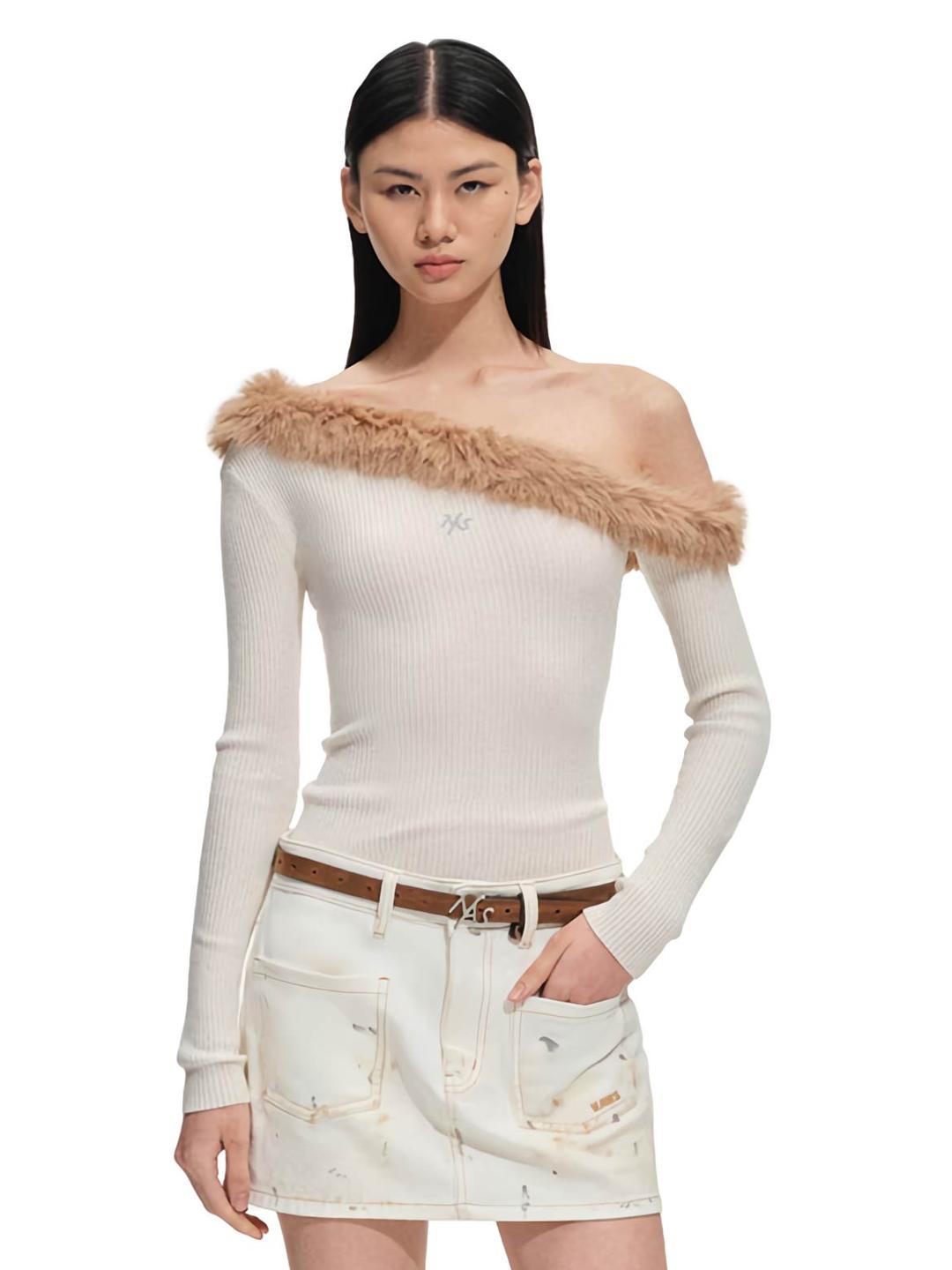 [NAWS] Sage Fur Off-Shoulder Knit
