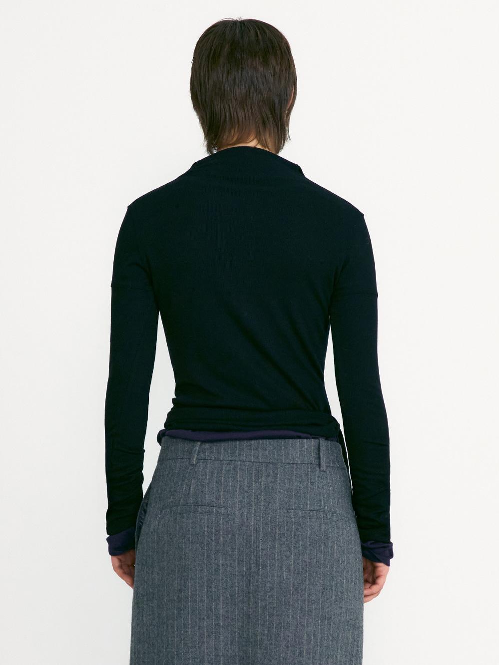 BUTTON UP WRAP T-SHIRT_BLACK