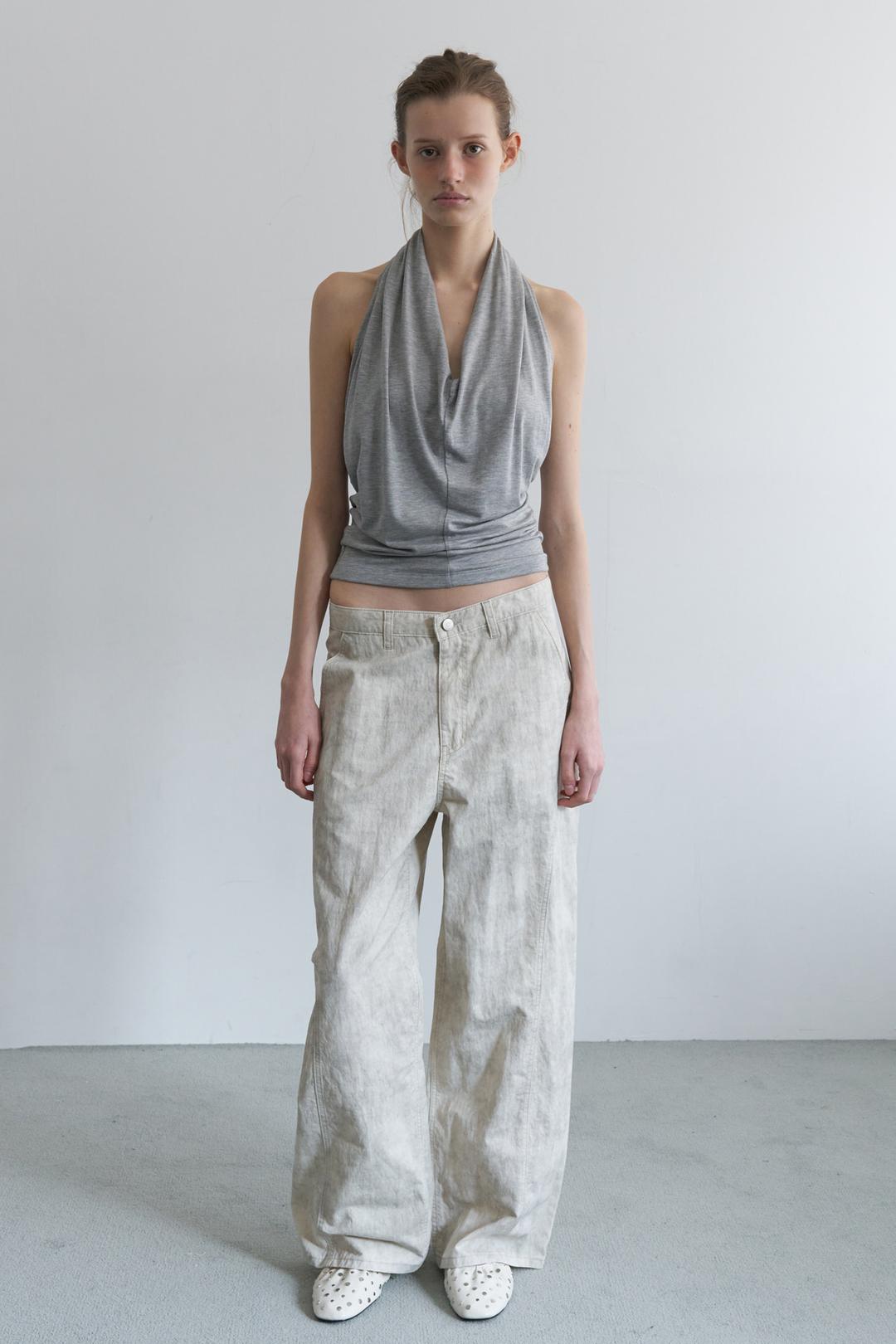 VINTAGE CURVED TWO TONE DENIM PANTS_WATER CREAM