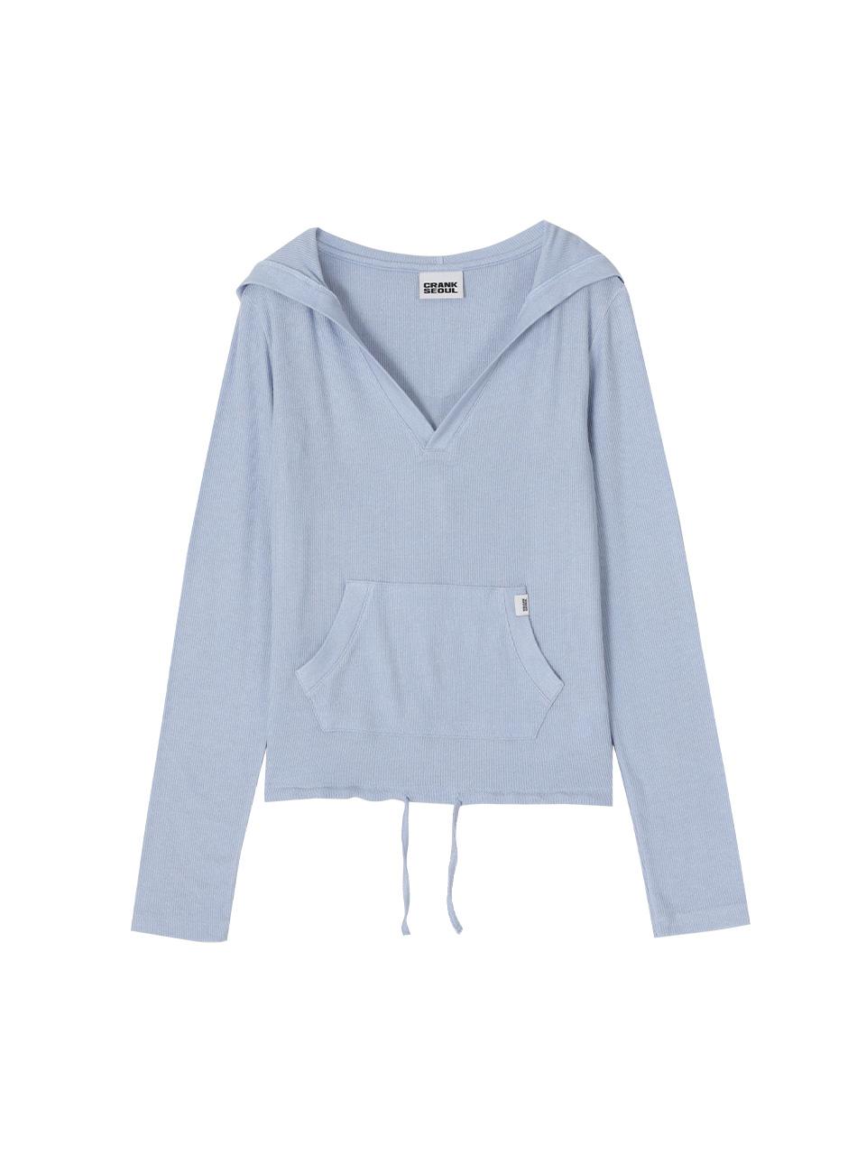 SOFT RIB HOODED TOP_SKY BLUE