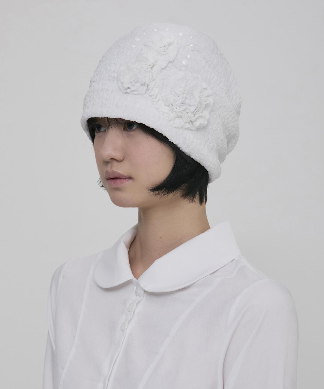 Ruffle Shirring Beanie (FL-740_White)