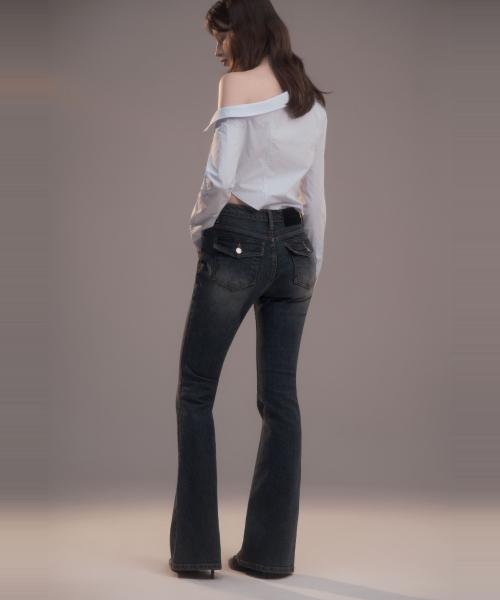 떼아 포켓 부츠컷 데님-다크 네이비