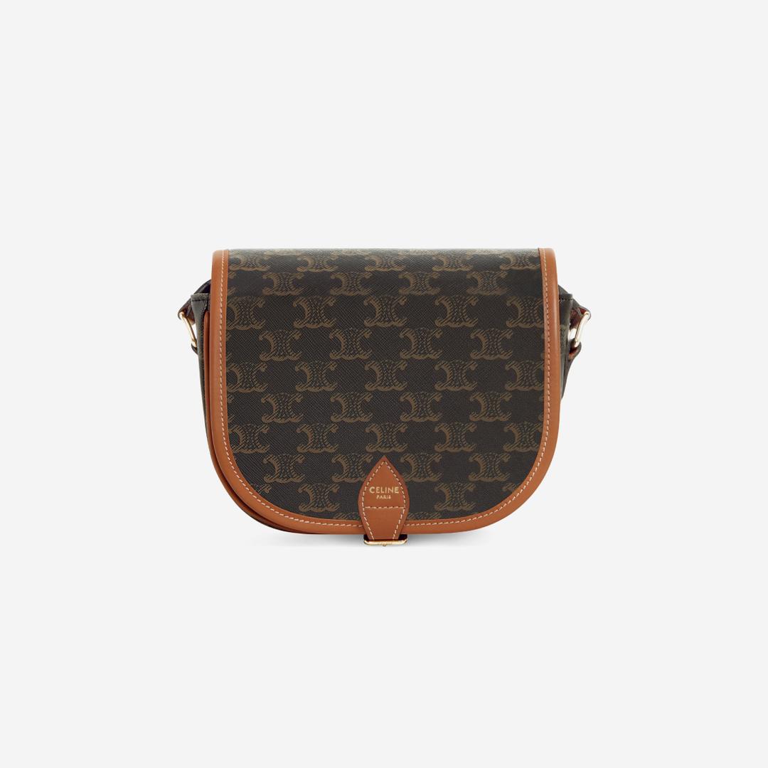 Celine Medium Folco Bag in Triomphe Canvas and Calfskin Tan