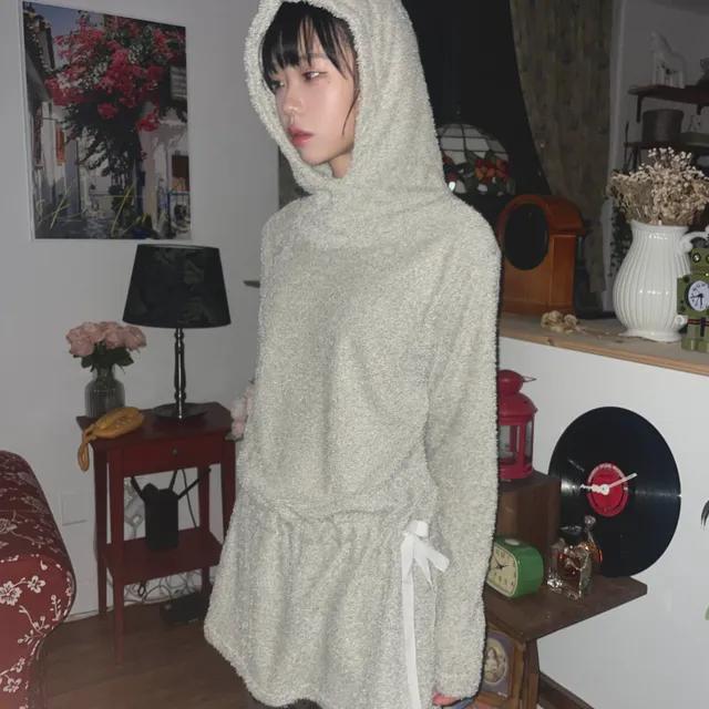 (3color) 쿠마 90's 테리 바라클라바 후드 롱 니트