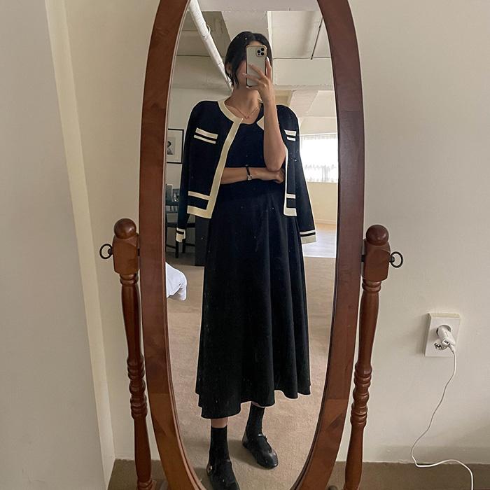 임부복*라인배색 가디건세트 원피스