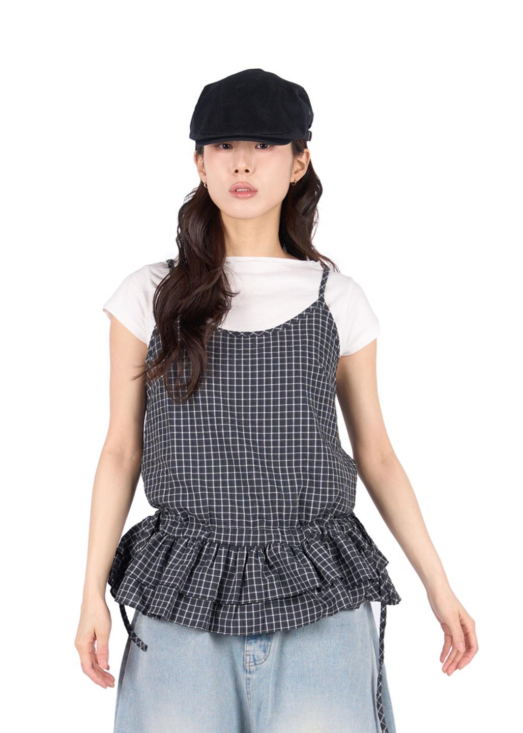 릿킴 CHECK FRILL SLEEVELESS