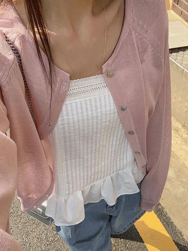 프렌치오브 [🧊쿨링소재/1만장돌파]레이어 여름 린넨 라운드넥 살안타템 니트 가디건(8color) 살안타가디건/여름가디건/버터,블루 제외 당일출고