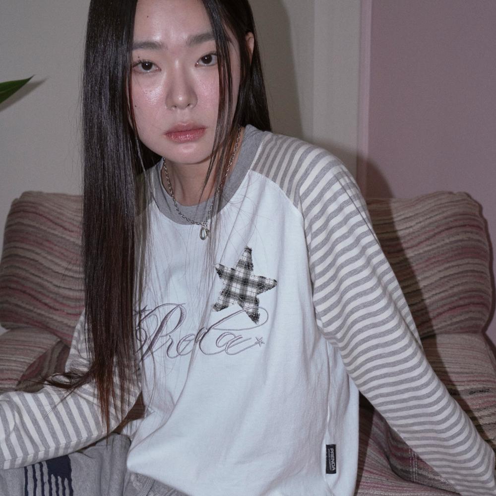 CHECK STAR STRIPE LONG SLEEVE WHITE