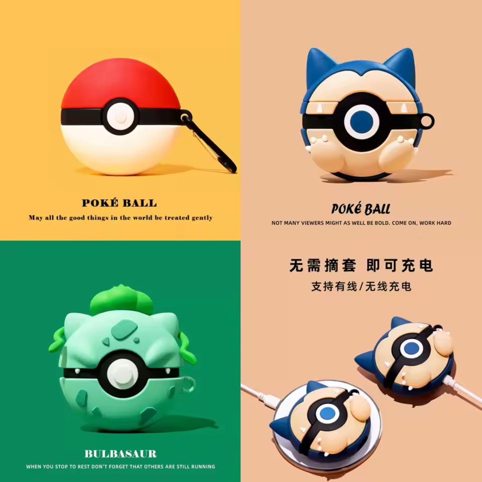 Airpods 1 2 3 4 Pro Pro 2 케이스 귀여운 만화 Pokeball 실리콘 이어폰 케이스 액세서리 커버