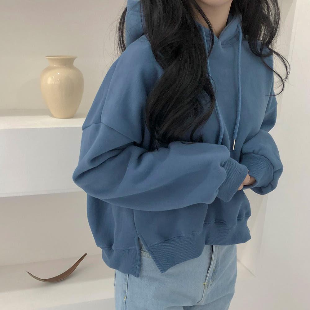 [설날세일] 몽글 무지 크롭 기모 후드 맨투맨