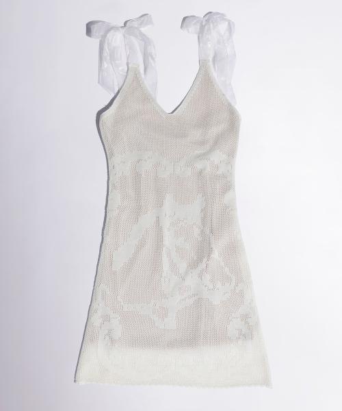 Silhouette Crochet Mini Dress Metallic White